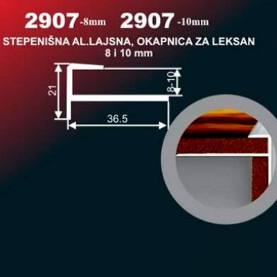 Aluminijumska lajsna stepenišna za keramičke pločice 2907 10mm x 2,7m zlatno mat